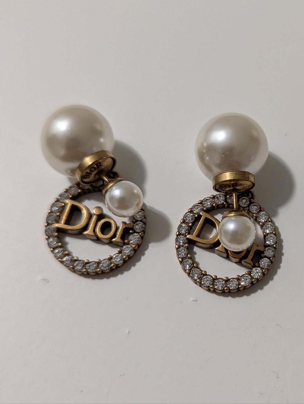 Dior Gold-Tone Logo Hoop Earrings with White Pearls and Clear Crystals